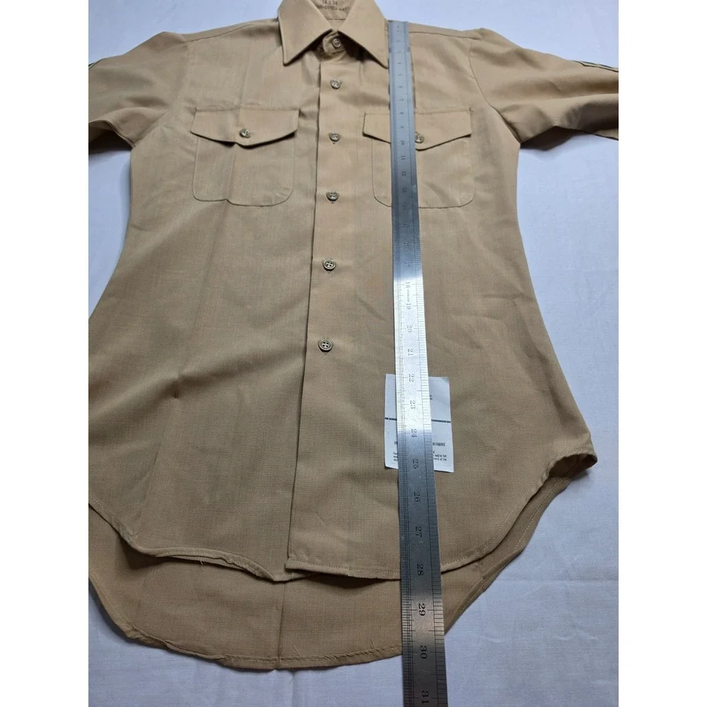 Men's Uniform Shirt 14x34 Khaki Wool Rifle Patch Button-Up Military Lot of 2